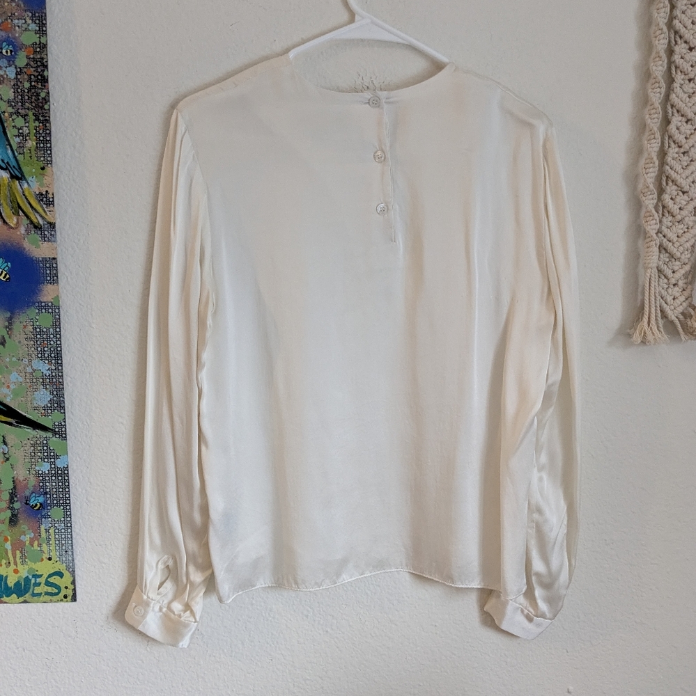 Kasper & Co ASL VTG White Cream Silk Blouse Long Sleeve Sz 6 - Picture 2 of 9